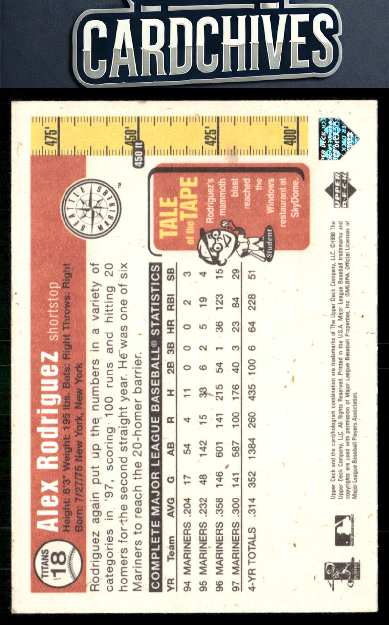 Alex Rodriguez 1998 Upper Deck #18 Tape Measure Titans