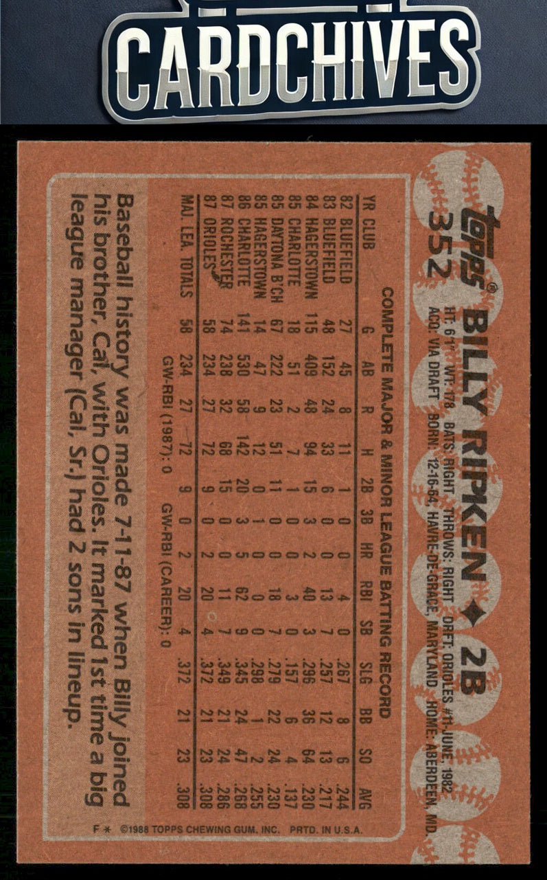 Billy Ripken 1988 Topps #352 RC