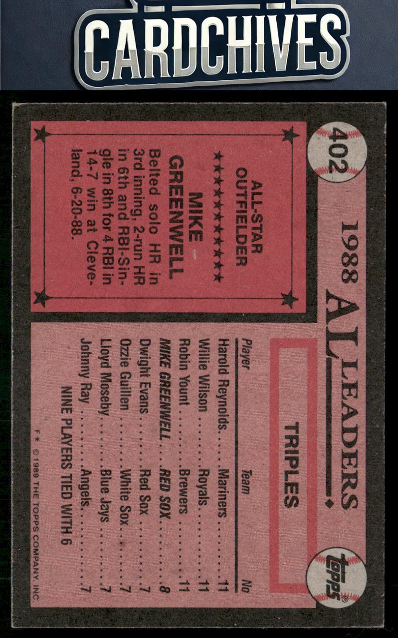 Mike Greenwell 1989 Topps #402