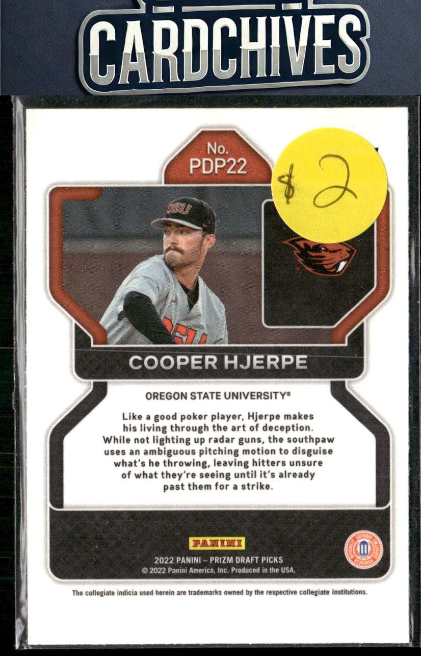 Cooper Hjerpe 2022 Panini Prizm Draft Picks #PDP22 Neon Pink Velocity