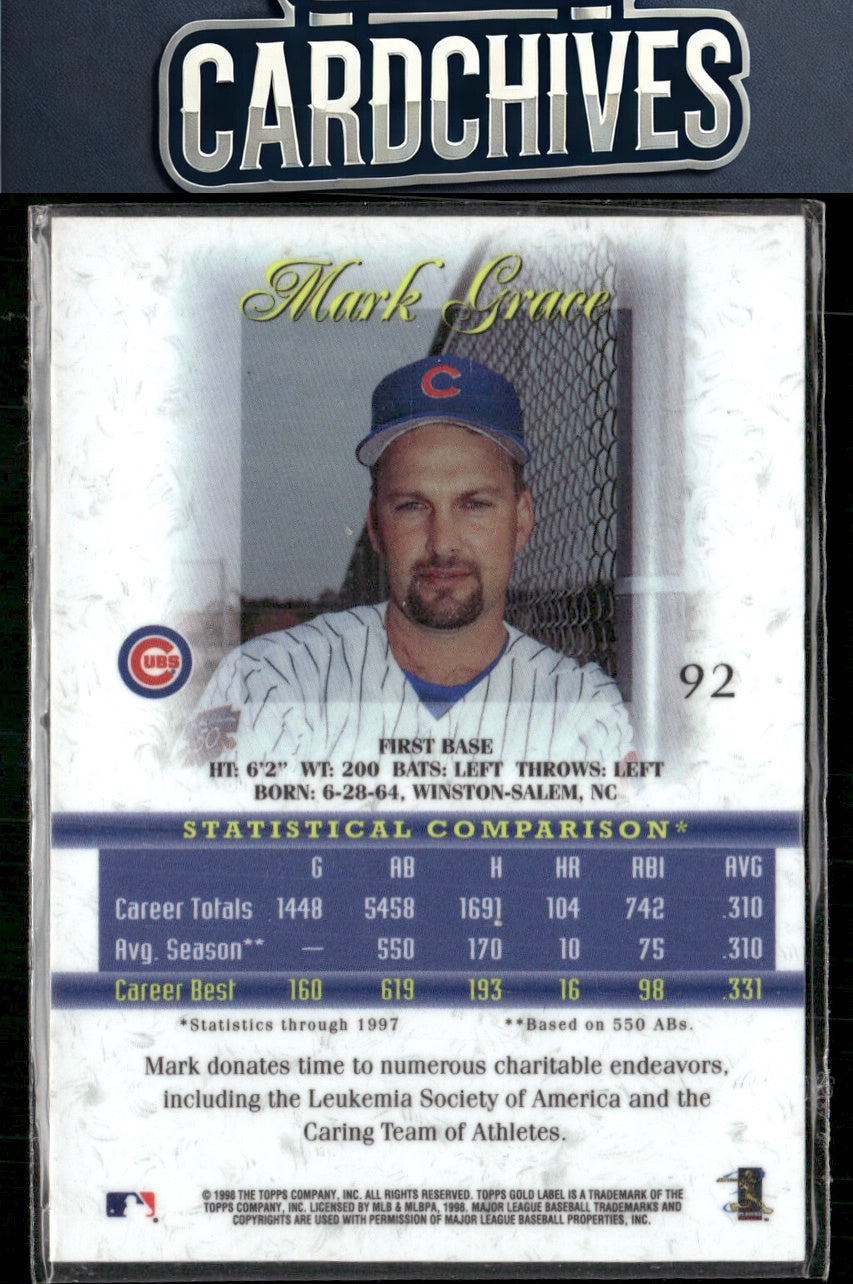 Mark Grace 1998 Topps Gold Label #92
