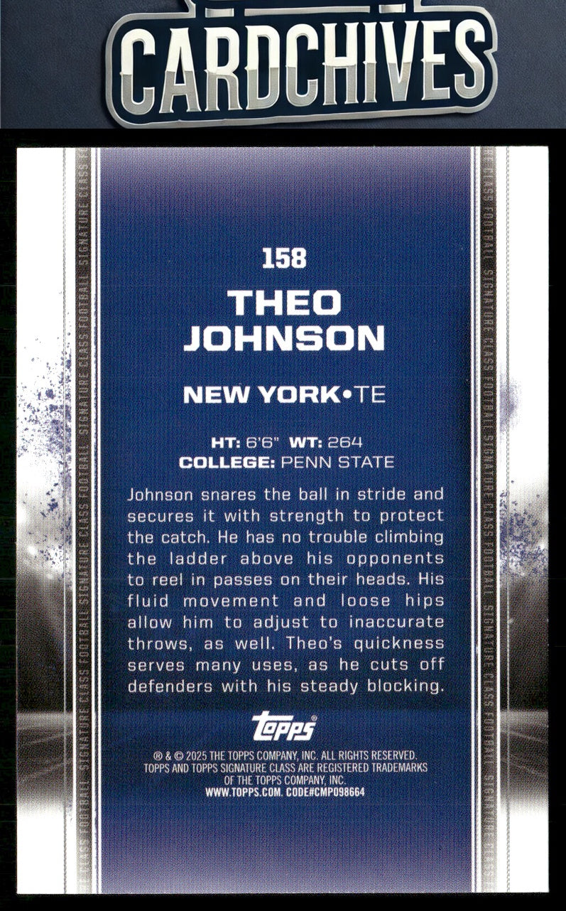 Theo Johnson 2024 Topps Signature Class #158 Blue & Orange RC