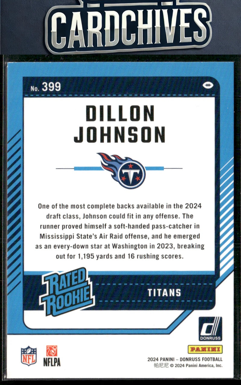 Dillon Johnson 2024 Donruss #399 Press Proof Green RC