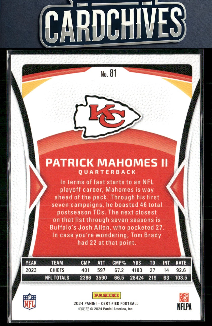 Patrick Mahomes II 2024 Panini Certified #81