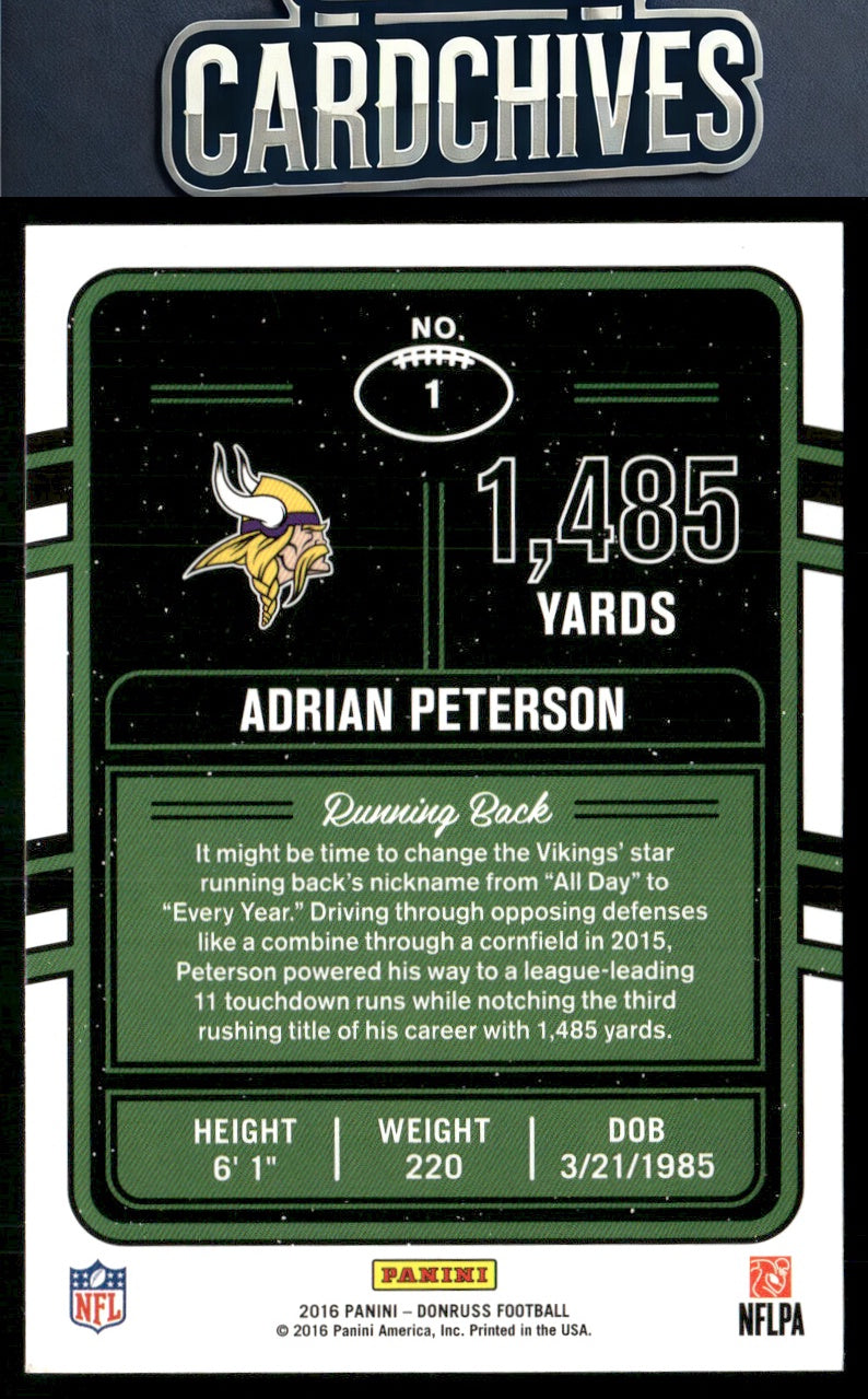 Adrian Peterson 2016 Donruss #1 Production Line Yardage