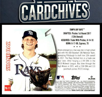 Shane Baz 2022 Topps Chrome Sonic #YQ-11 1996 Youthquake