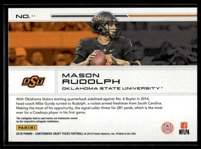 Mason Rudolph 2018 Panini Contenders Draft Picks #11 School Colors