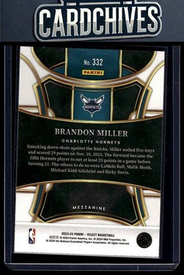Brandon Miller 2023-24 Panini Select #332 Rookie RC