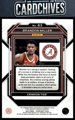 Brandon Miller 2023 Panini Prizm Draft Picks #63