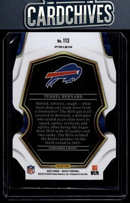 Terrel Bernard 2022 Panini Select #113 Silver Prizm Die Cut Rookie RC