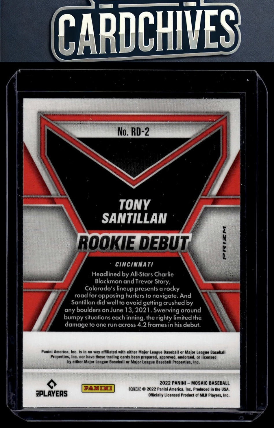 Tony Santillan 2022 Panini Mosaic #RD-2 Rookie Debut Green Mosaic