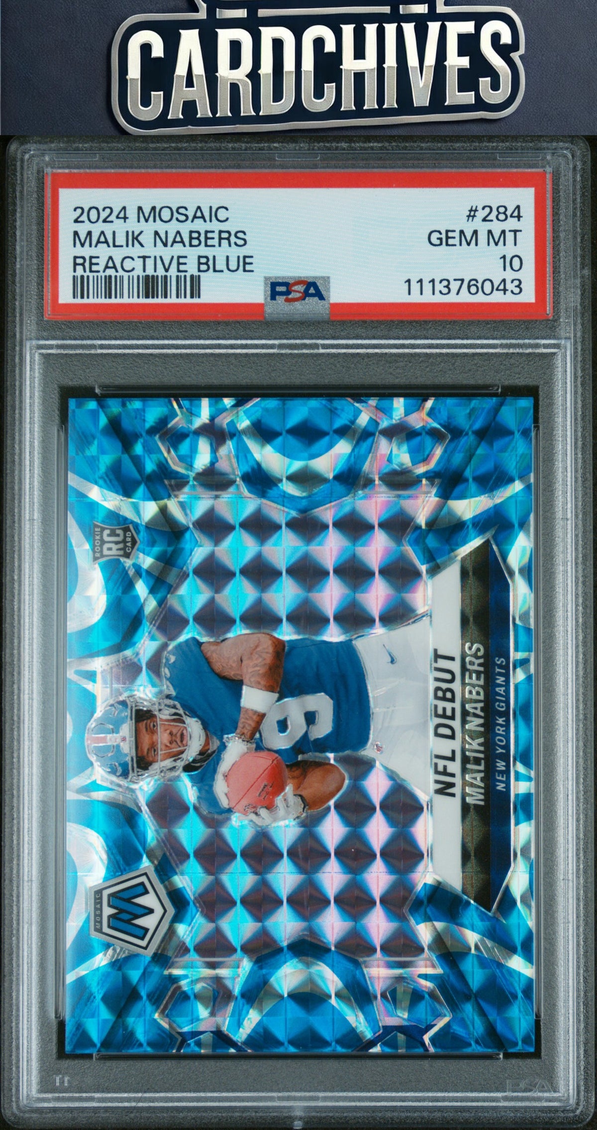 Malik Nabers 2024 Panini Mosaic #284 Mosaic Reactive Blue PSA 10 GEM MT