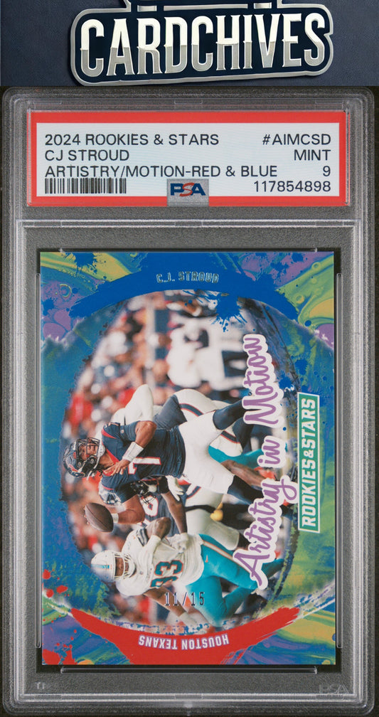 C.J. Stroud 2024 Panini Rookies & Stars #AIM-CSD Artistry in Motion #/15 PSA 9