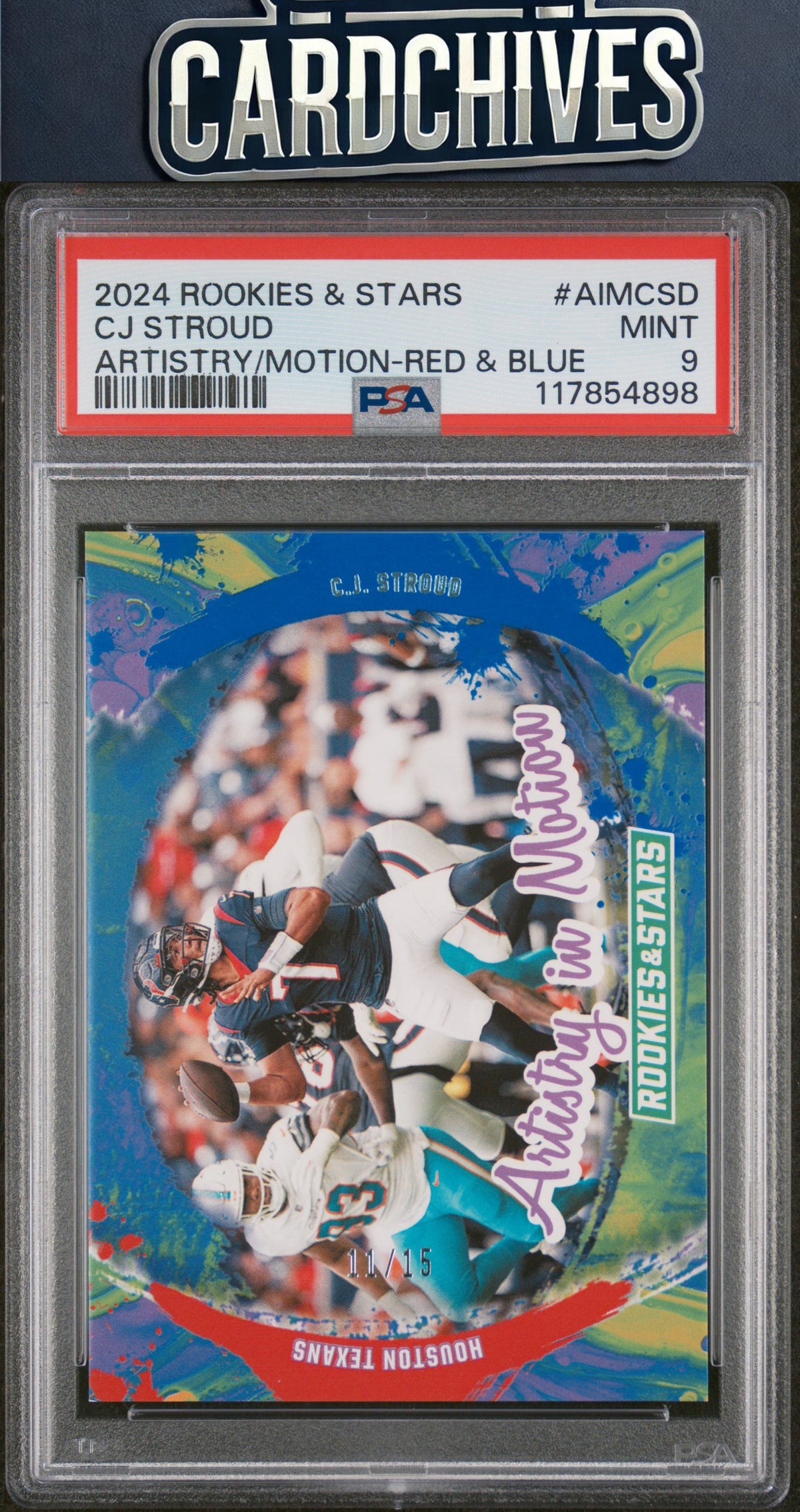 C.J. Stroud 2024 Panini Rookies & Stars #AIM-CSD Artistry in Motion #/15 PSA 9