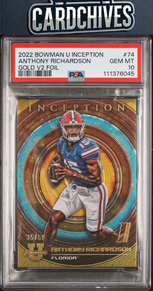 Anthony Richardson 2022-23 Bowman U Inception #74 Gold Foil #/50 PSA 10 GEM MT