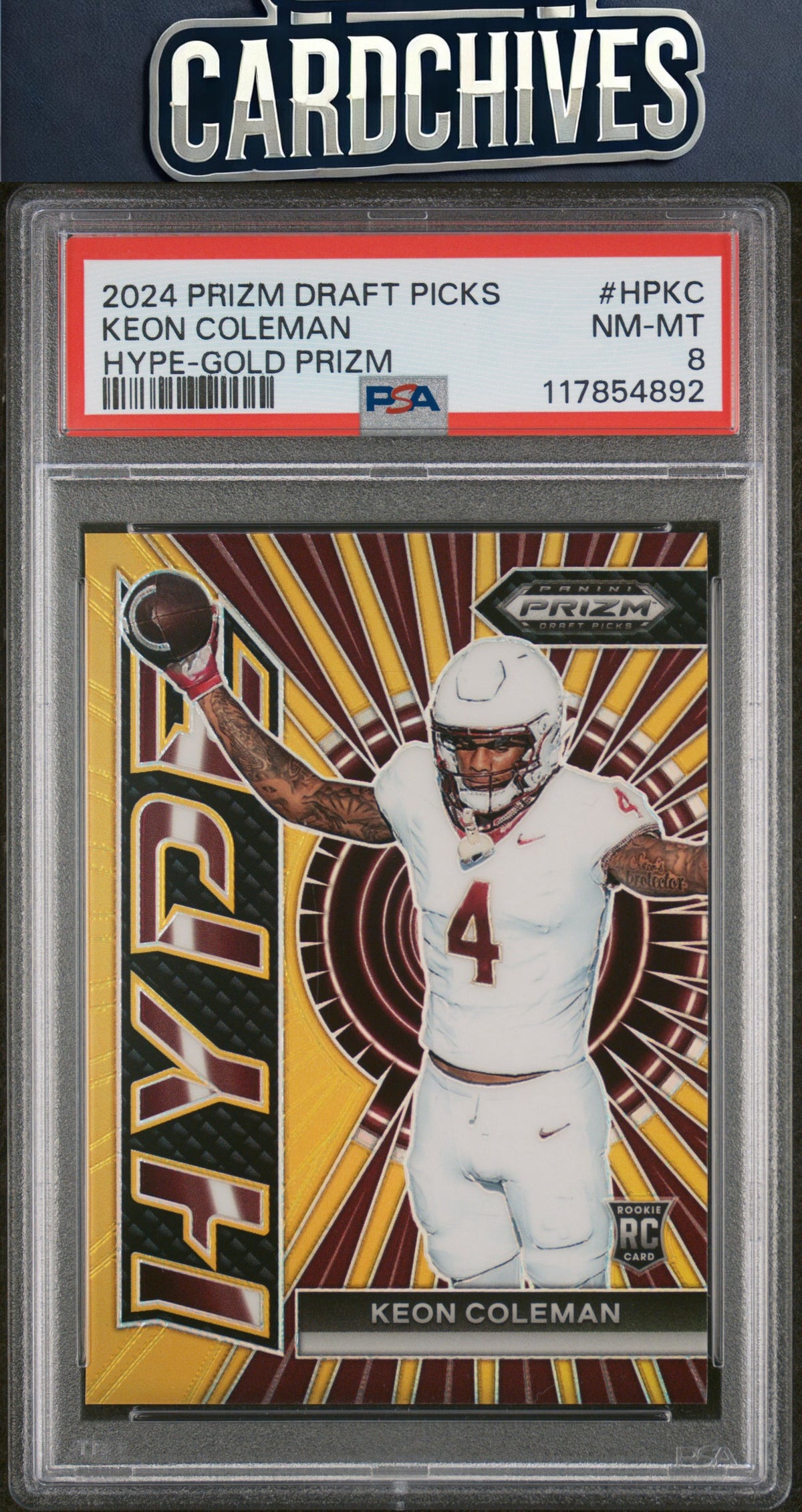 Keon Coleman 2024 Prizm Draft Picks #HP-KC Hype Gold #/10 PSA 8 NM-MT