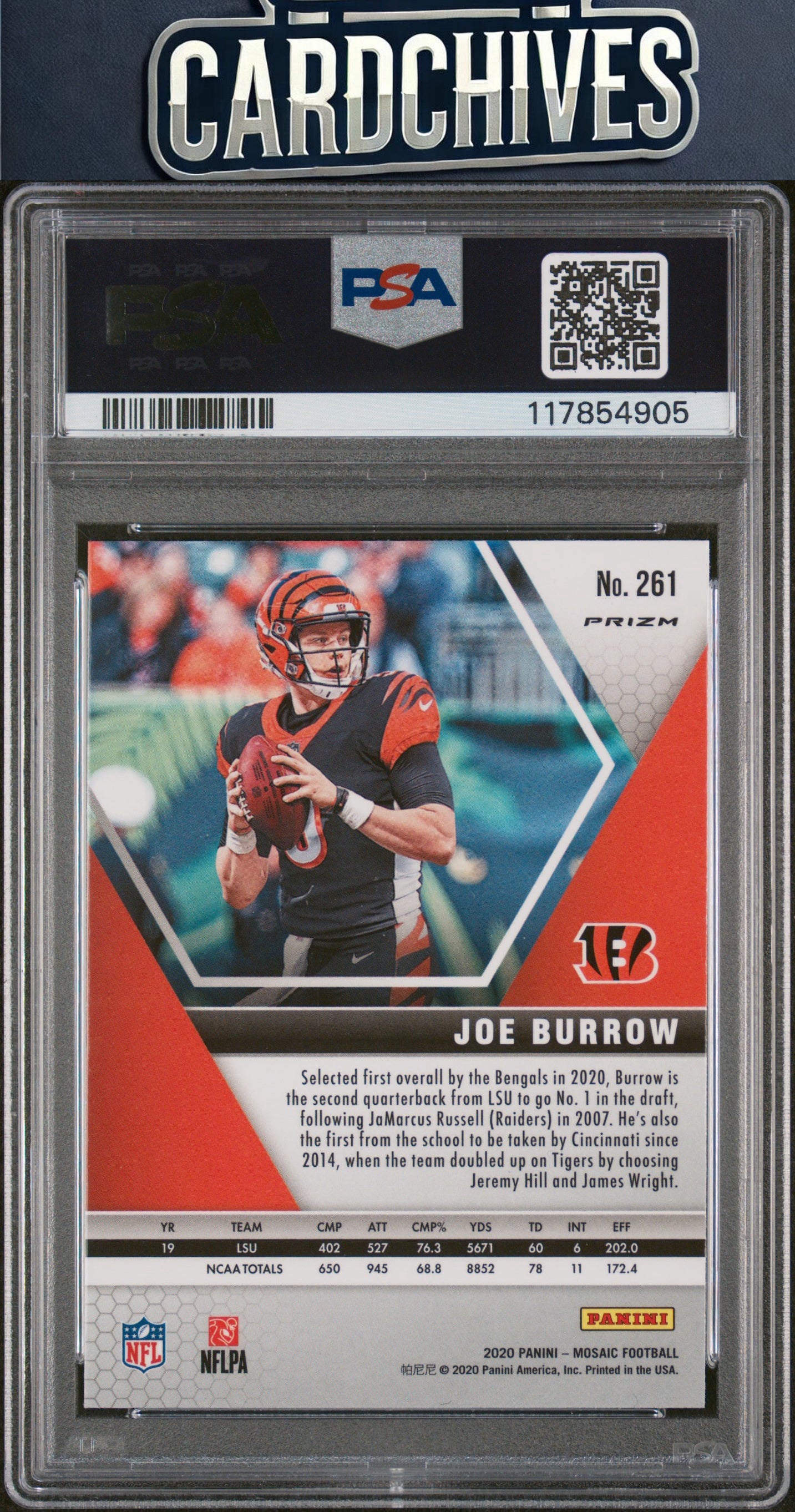 Joe Burrow 2020 Panini Mosaic #261 Prizm Reactive Gold PSA 8 NM-MT