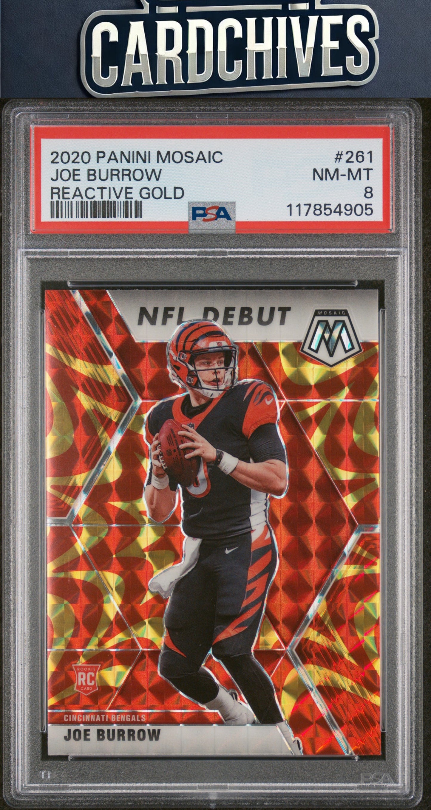 Joe Burrow 2020 Panini Mosaic #261 Prizm Reactive Gold PSA 8 NM-MT