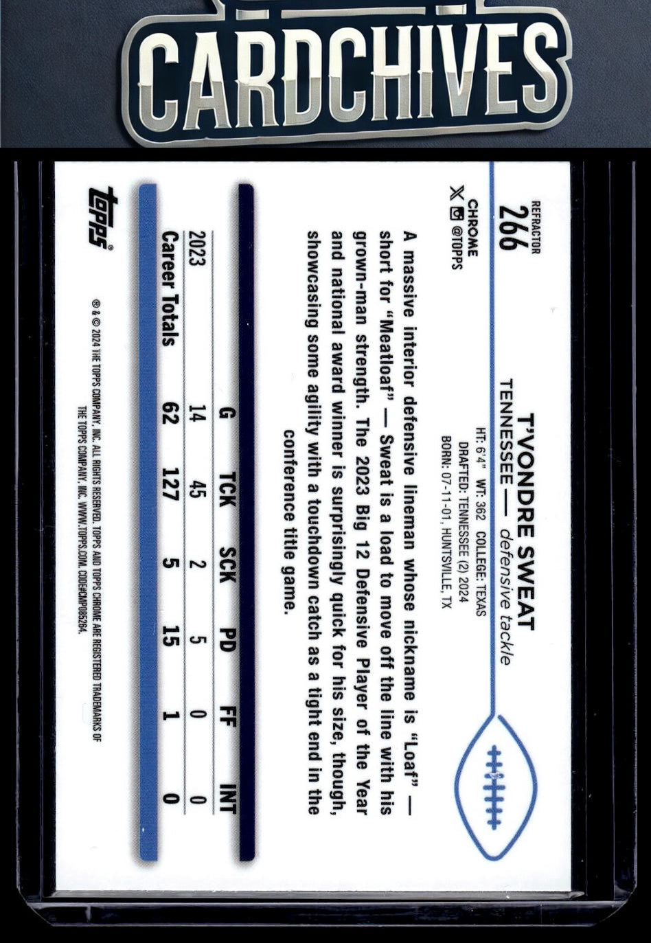 T'Vondre Sweat 2024 Topps Chrome #266 Refractor Rookie RC