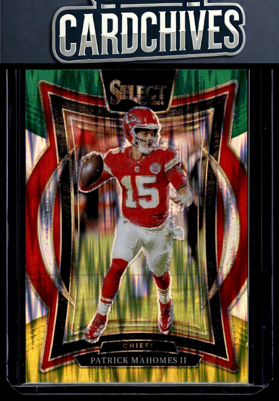 Patrick Mahomes II 2024 Panini Select #33 Green & Yellow Prizm Shock