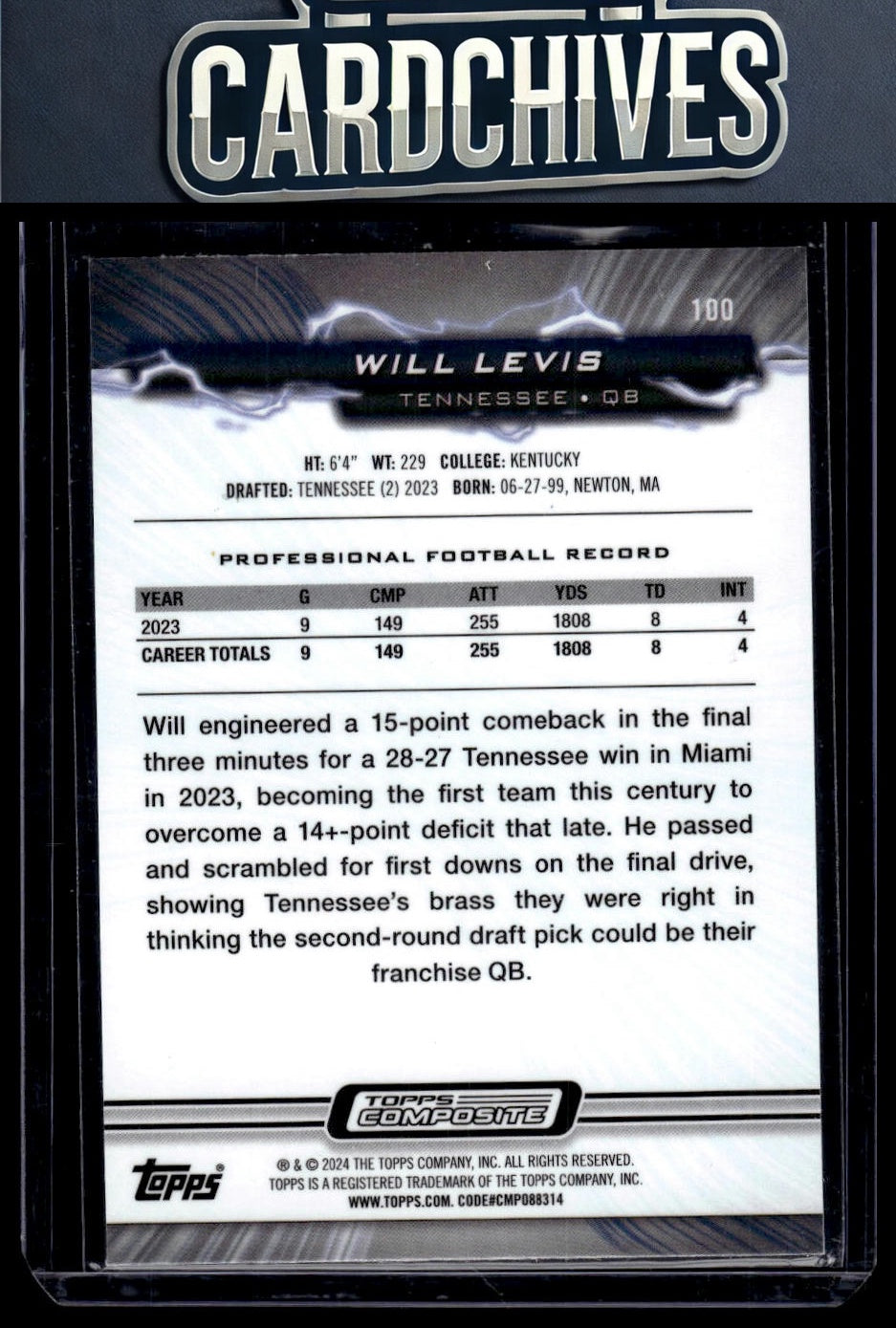 Will Levis 2023 Topps Composite #100 Rookie RC