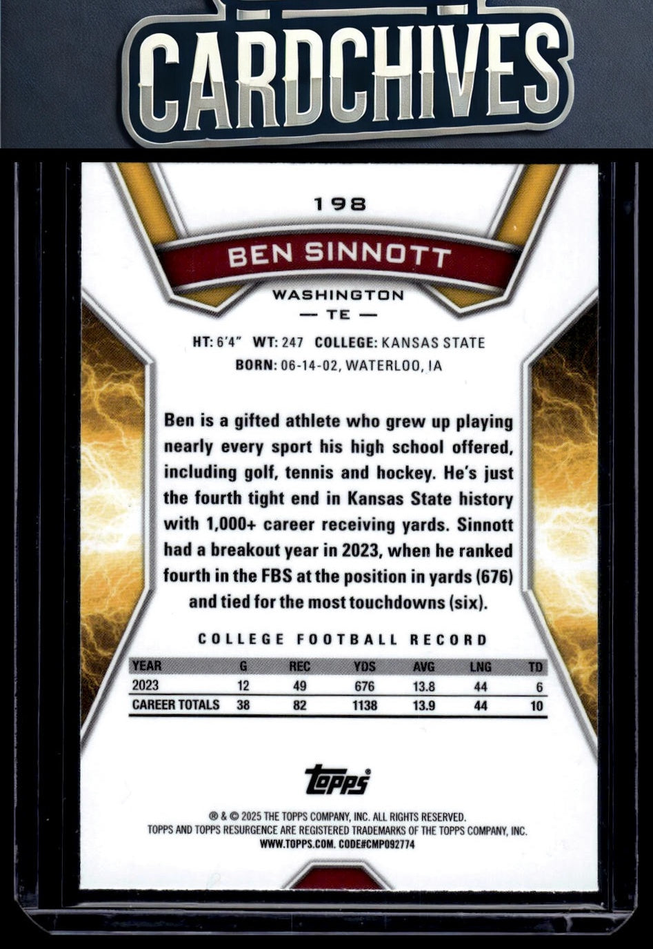 Ben Sinnott 2024 Topps Resurgence #198 Rookie RC