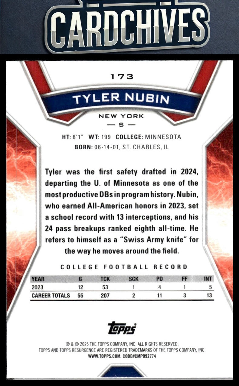 Tyler Nubin 2024 Topps Resurgence #173 Rookie RC