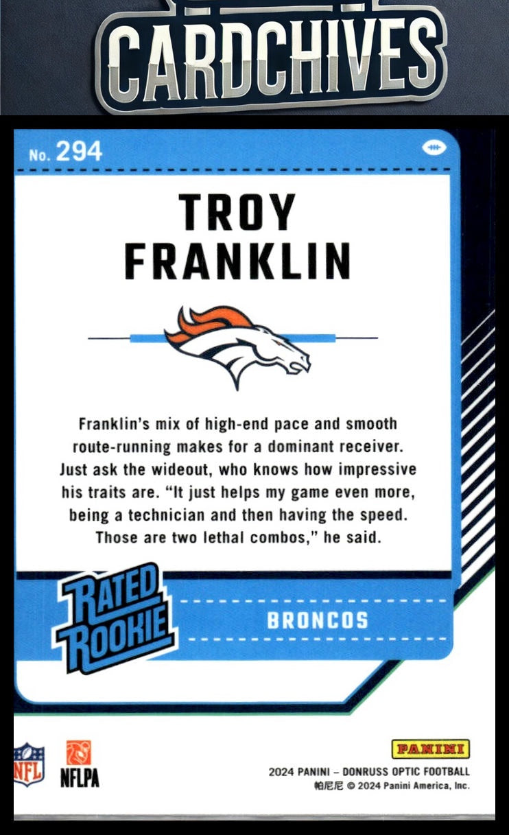 Troy Franklin 2024 Donruss Optic #294 Rookie RC