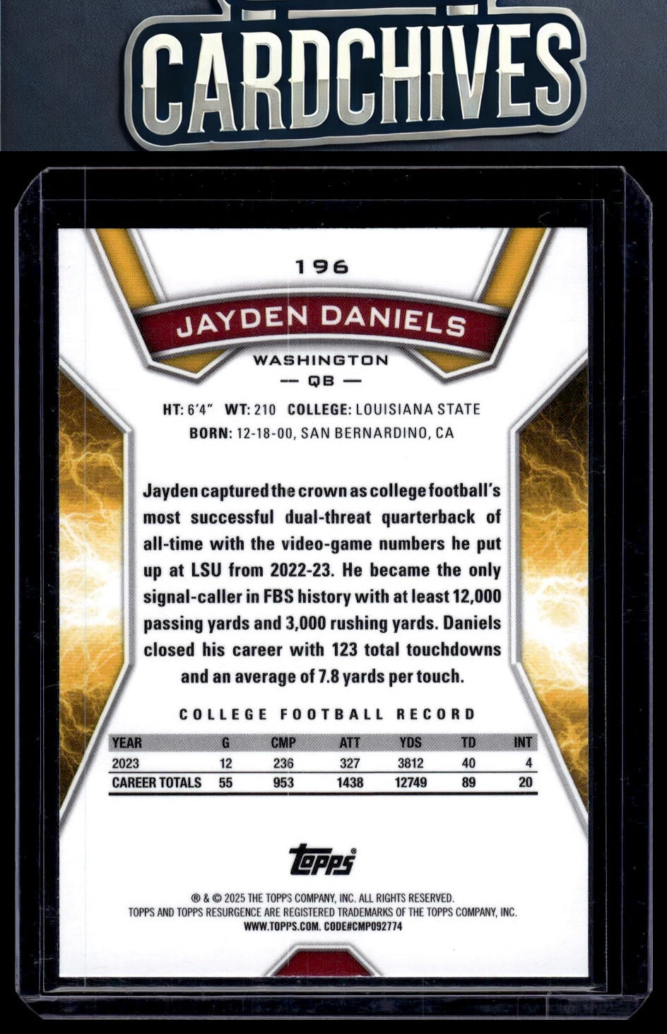 Jayden Daniels 2024 Topps Resurgence #196 Sky Blue & Pink Shock Rookie