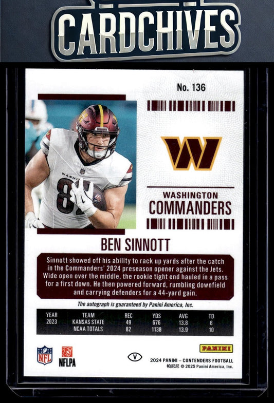 2024 Panini Contenders #136 Ben Sinnott ROOKIE TICKET AUTOGRAPH
