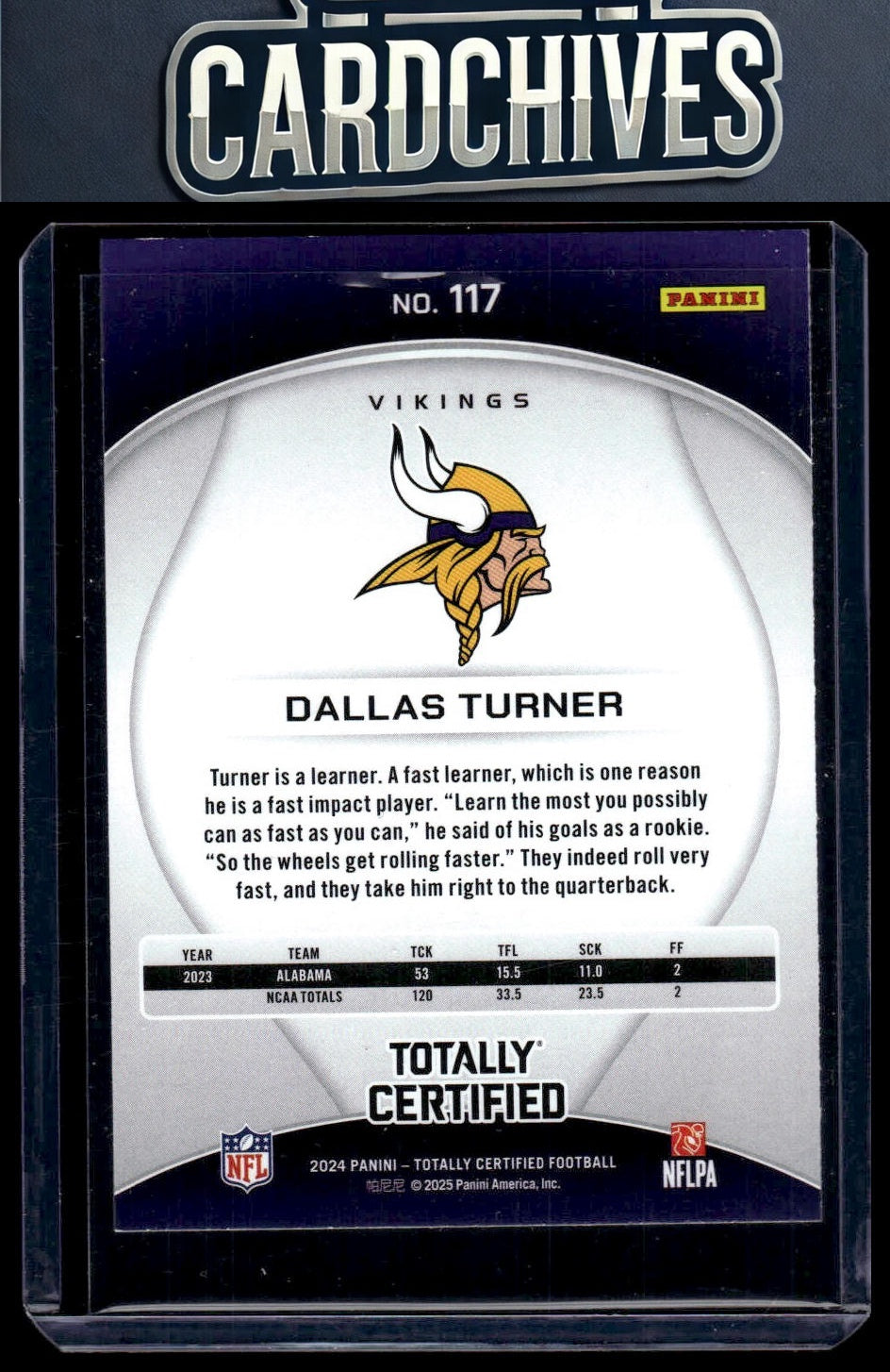 Dallas Turner 2024 Panini Totally Certified #117 Rookie RC