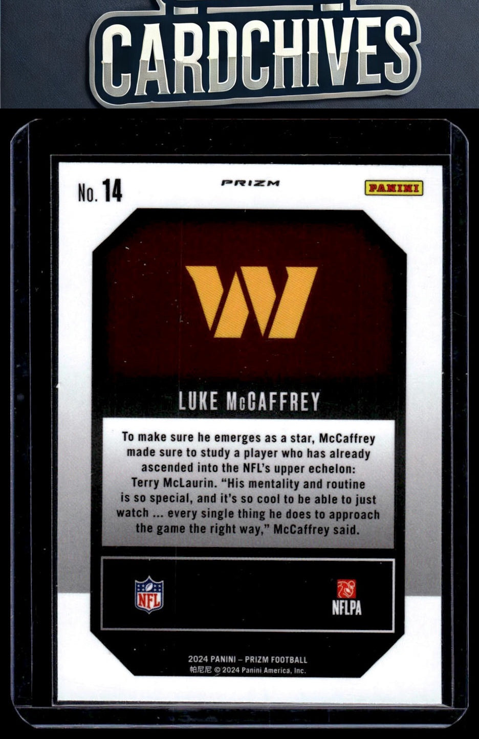 Luke McCaffrey 2024 Panini Prizm #14 Emergent Wave Green Prizm