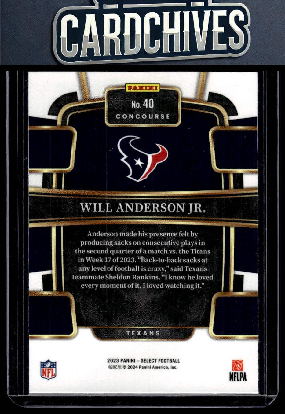Will Anderson Jr. 2023 Panini Select #40 Rookie RC