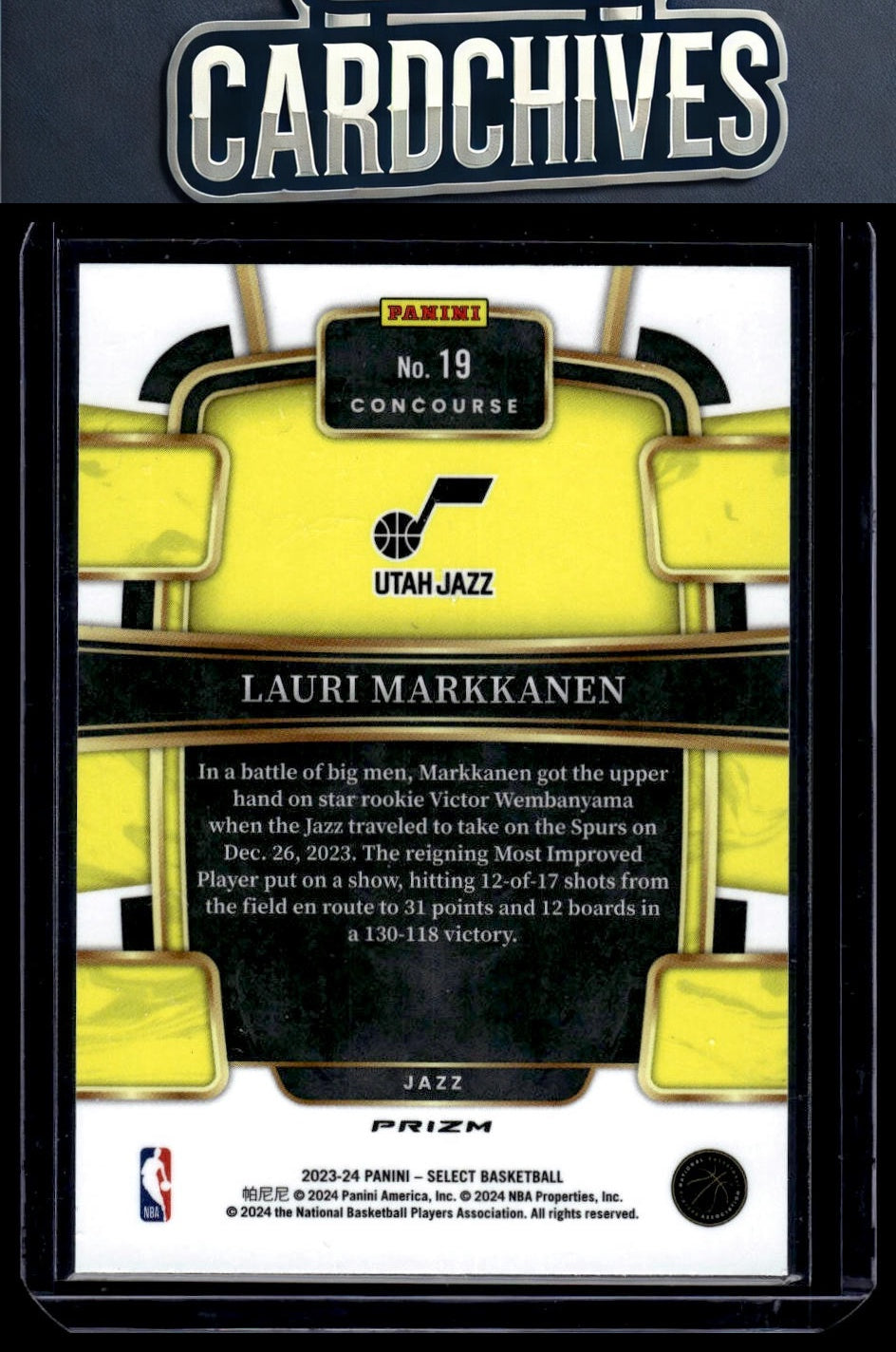 Lauri Markkanen 2023-24 Panini Select #19 Blue Prizms
