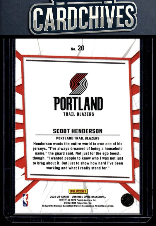 Scoot Henderson 2023-24 Donruss Optic #20 My House
