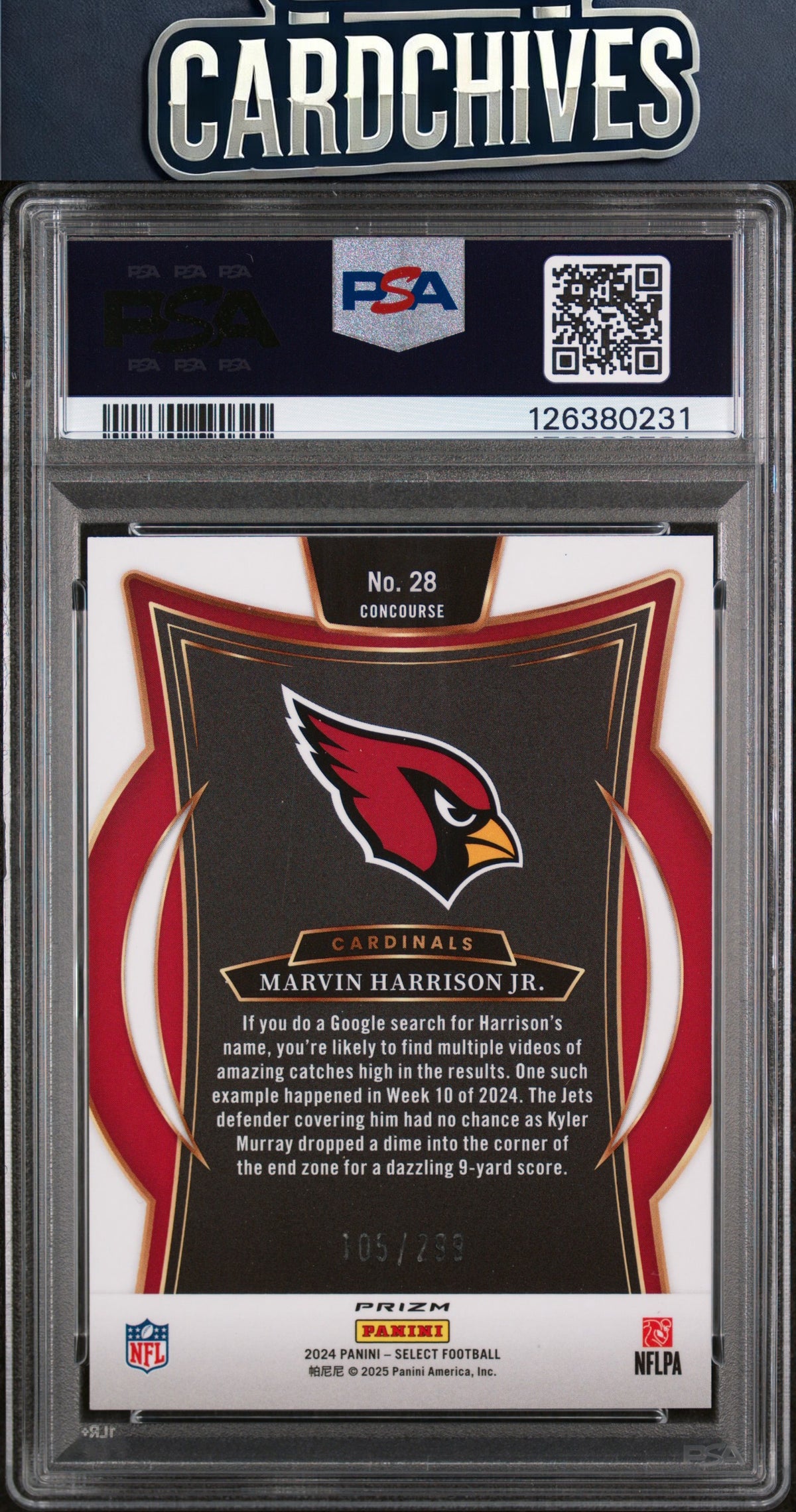 Marvin Harrison Jr. 2024 Panini Select #28 Tri-Color Prizm #/299 PSA 9 MINT