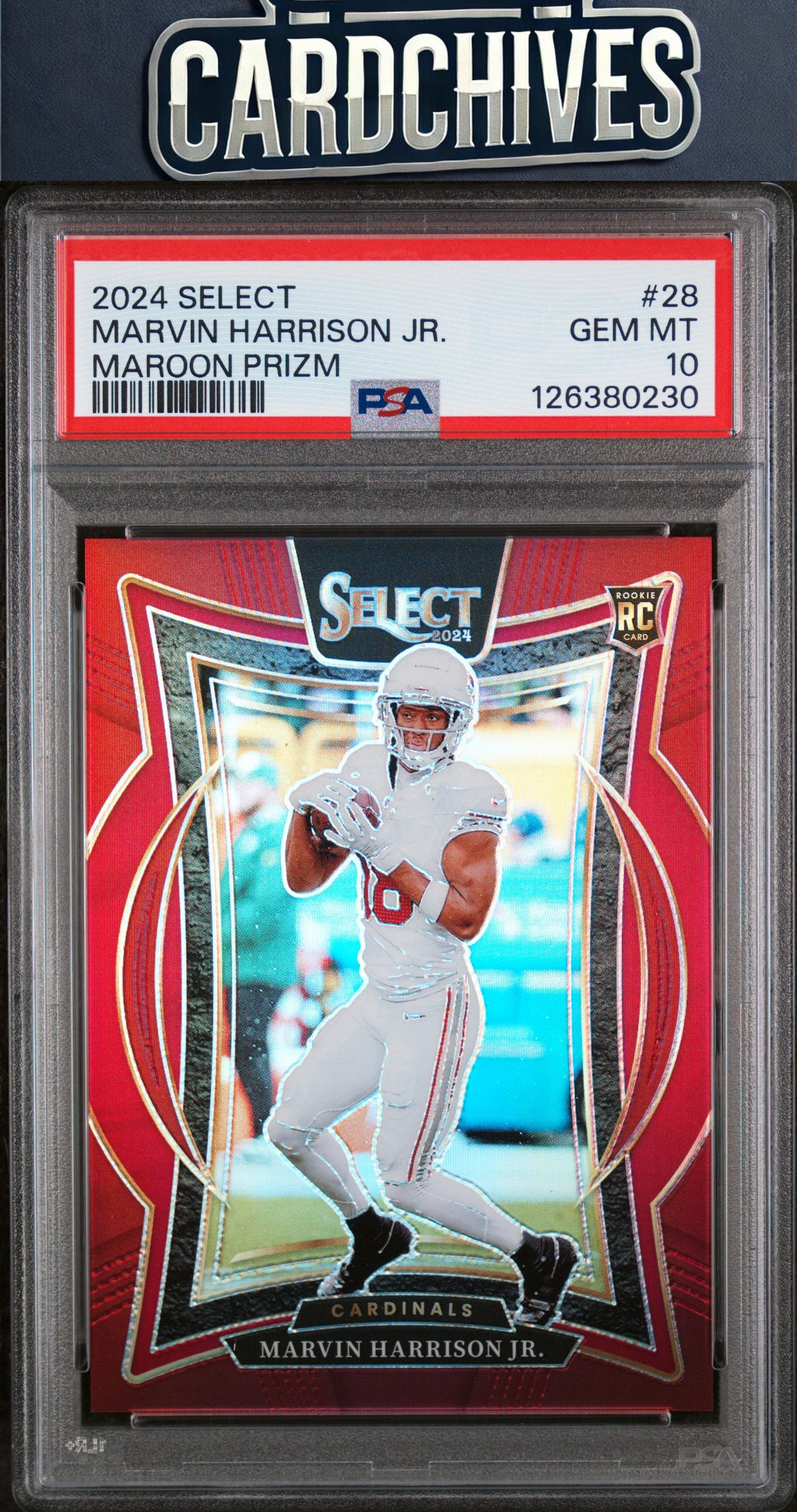 Marvin Harrison Jr. 2024 Panini Select #28 Maroon Prizm #/149 PSA 10 GEM MT