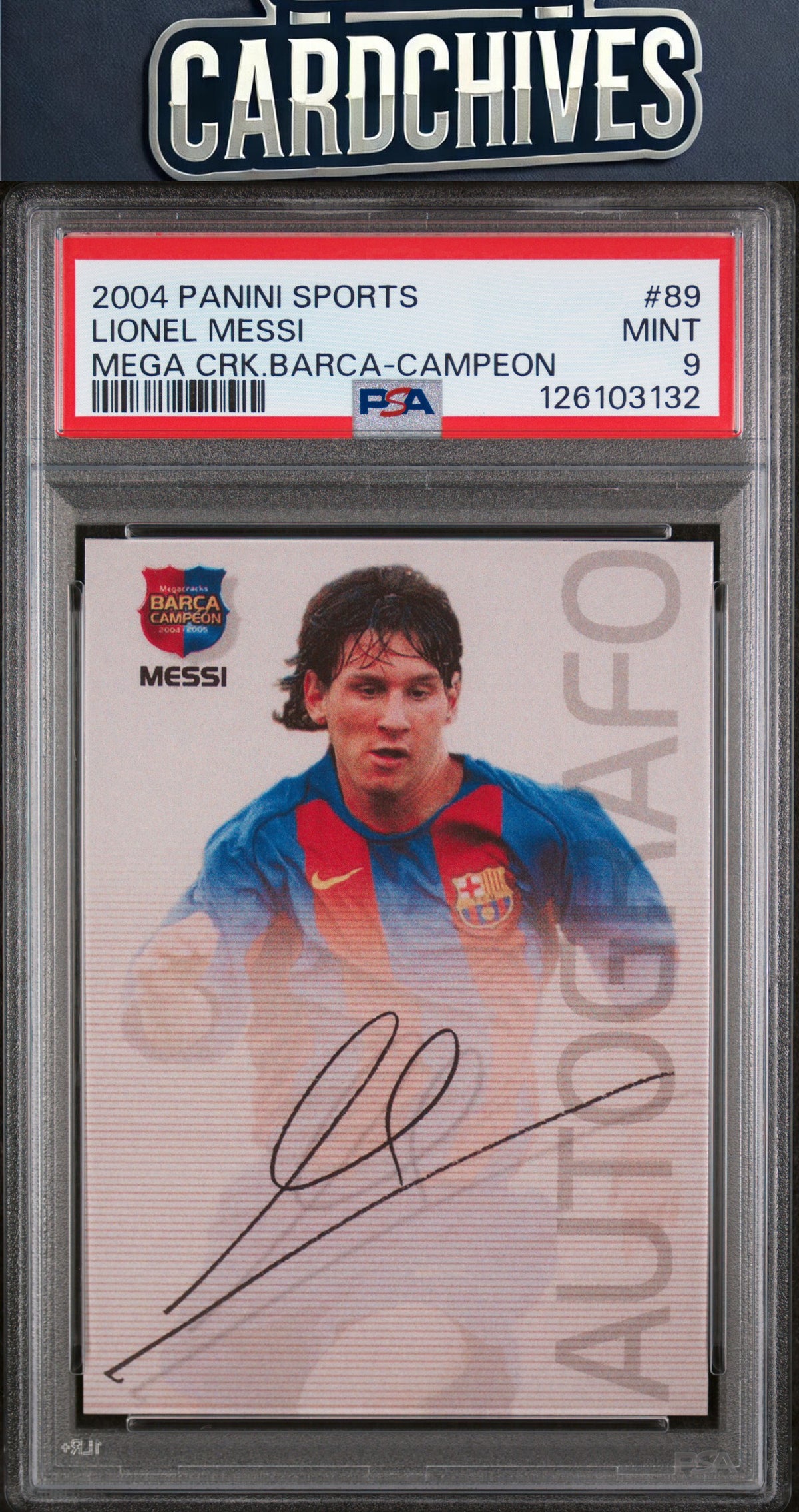 Lionel Messi 2004-05 Panini Megacracks Barca Campeón / Campió #89 PSA 9 MINT