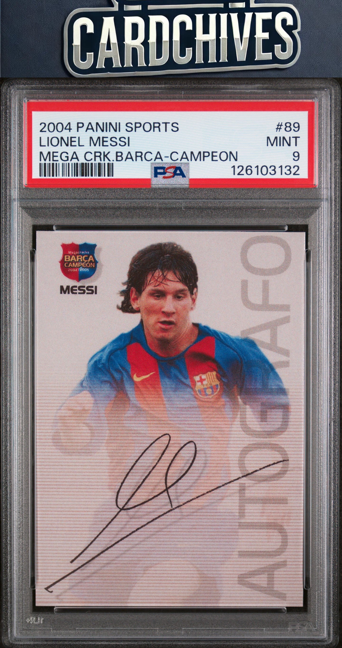 Lionel Messi 2004-05 Panini Megacracks Barca Campeón / Campió #89 PSA 9 MINT
