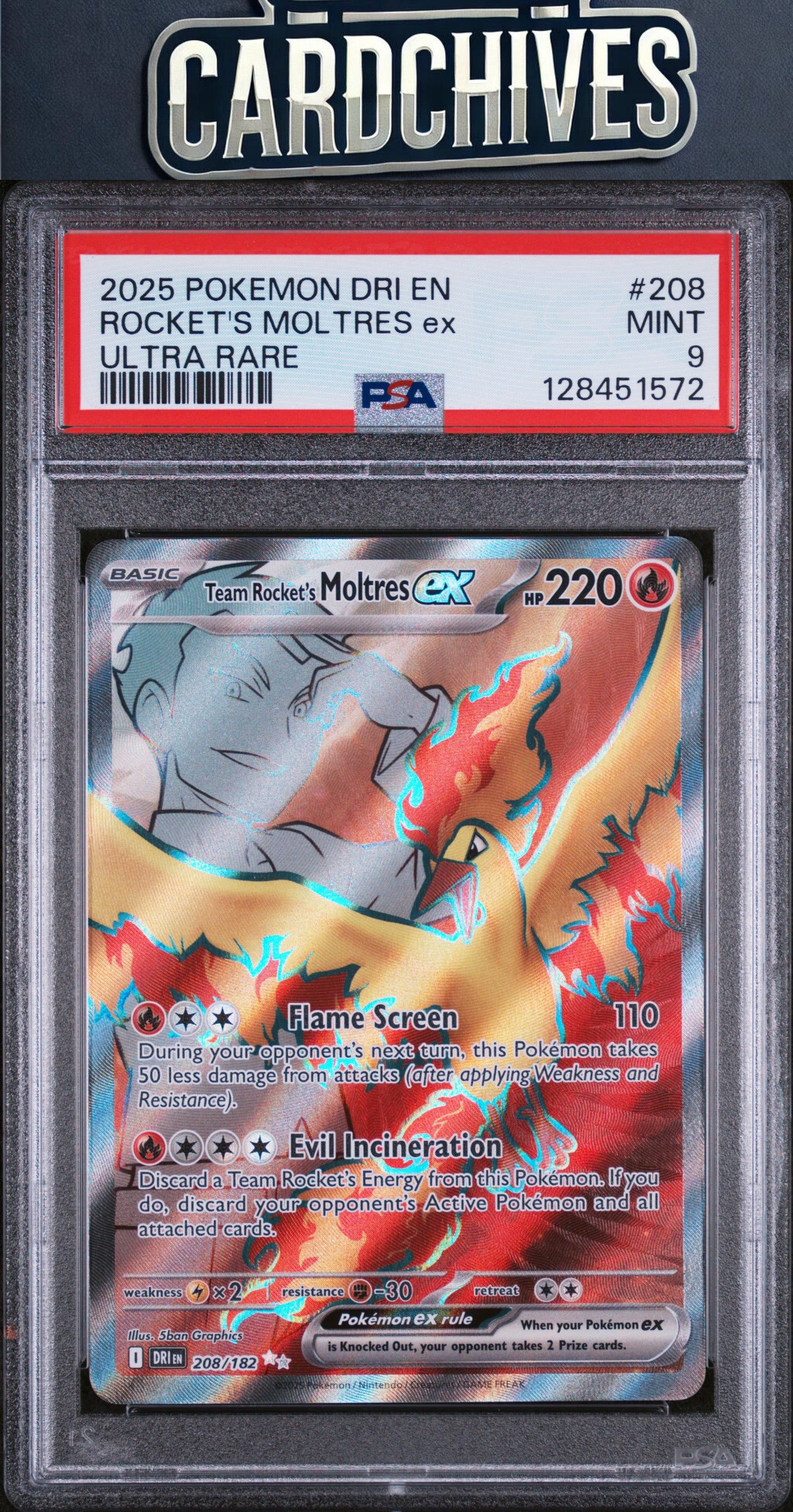 Team Rocket's Moltres ex SV10: Destined Rivals #208/182 PSA 9 MINT