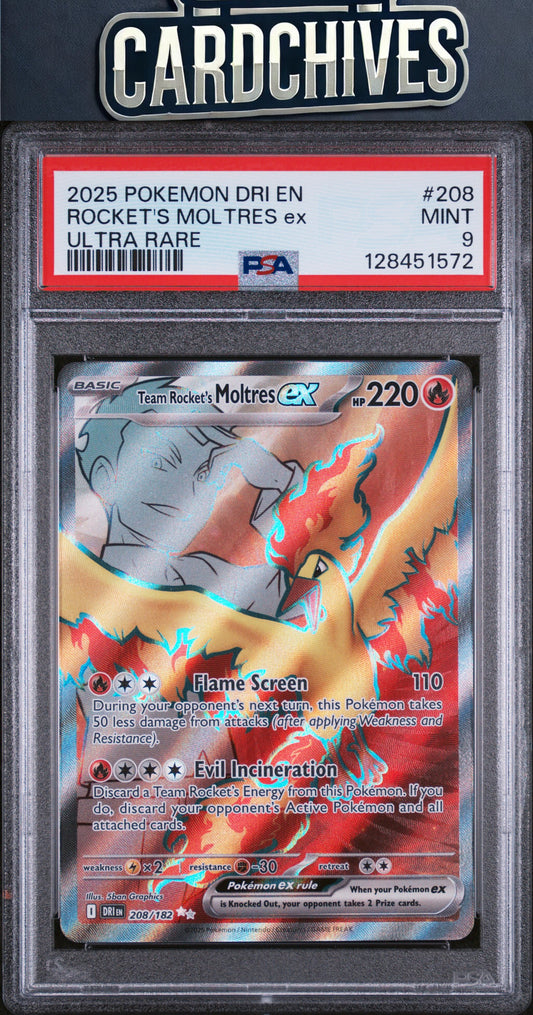 Team Rocket's Moltres ex SV10: Destined Rivals #208/182 PSA 9 MINT
