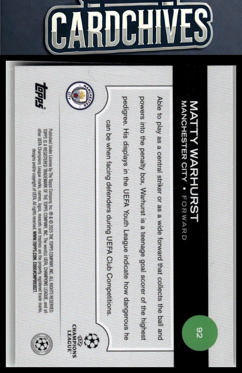Matty Warhurst 2024-25 Topps UEFA Club Competitions #92 Green FlowFractor RC