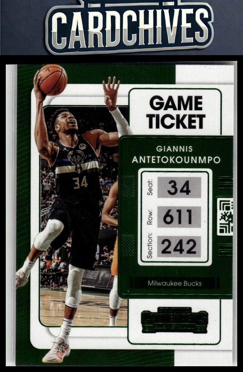 Giannis Antetokounmpo 2021-22 Contenders #73 Game Ticket Green COLOR MATCH
