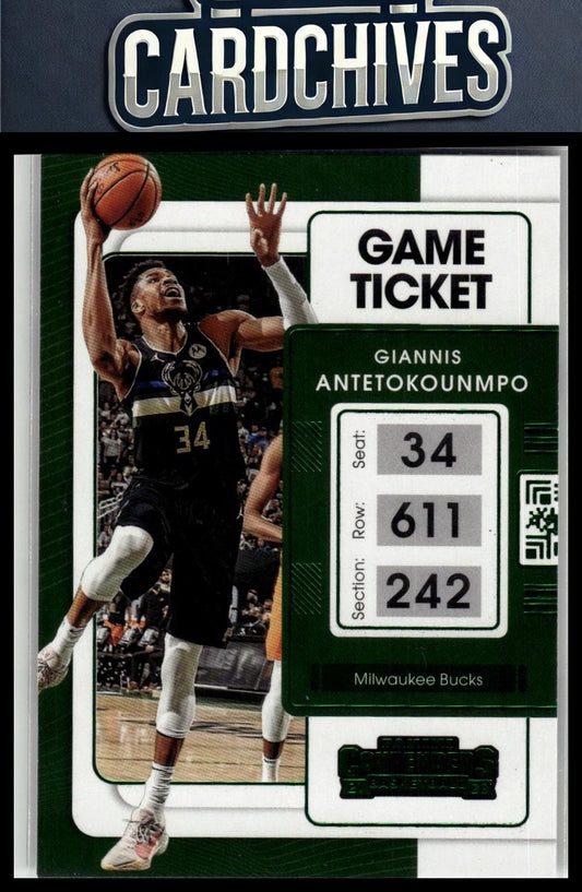 Giannis Antetokounmpo 2021-22 Contenders #73 Game Ticket Green COLOR MATCH