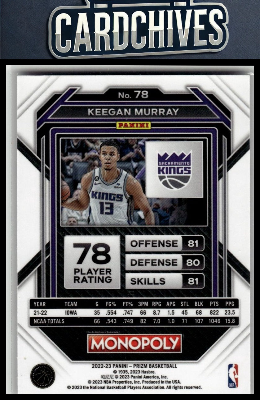 Keegan Murray 2022-23 Panini Prizm Monopoly #78