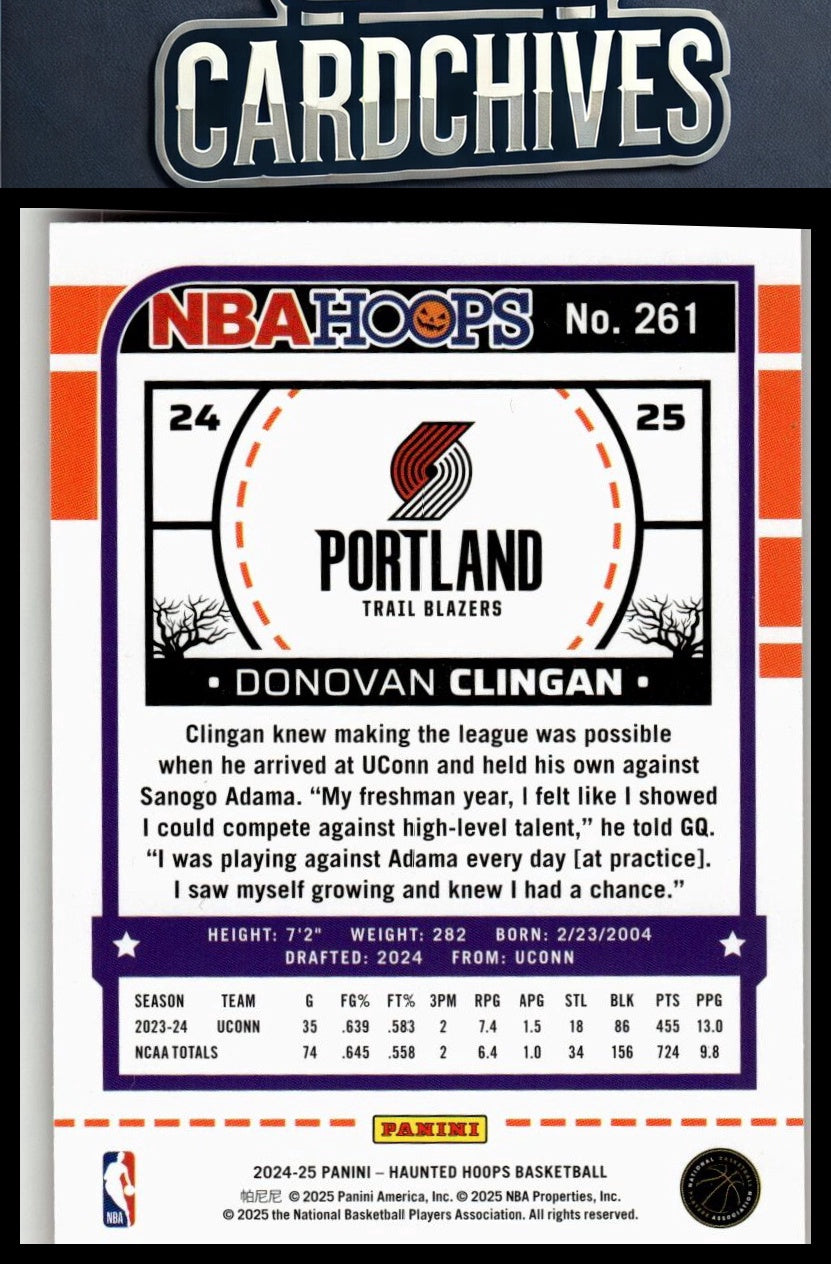 Donovan Clingan 2024-25 Hoops Haunted Hoops #261 Orange Pumpkin Rookie RC