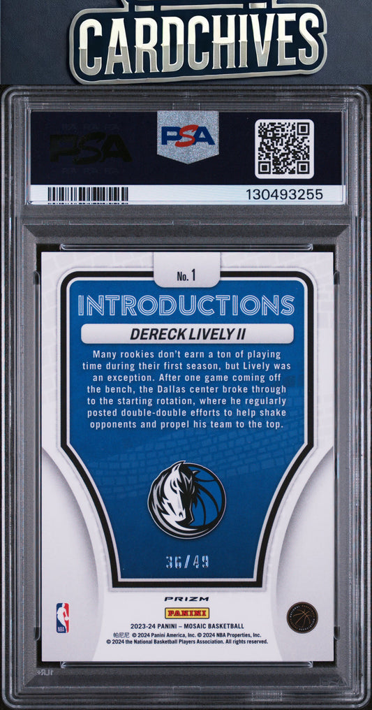 Dereck Lively II 2023-24 Panini Mosaic #1 Introductions Orange #/49 PSA 10 GEM