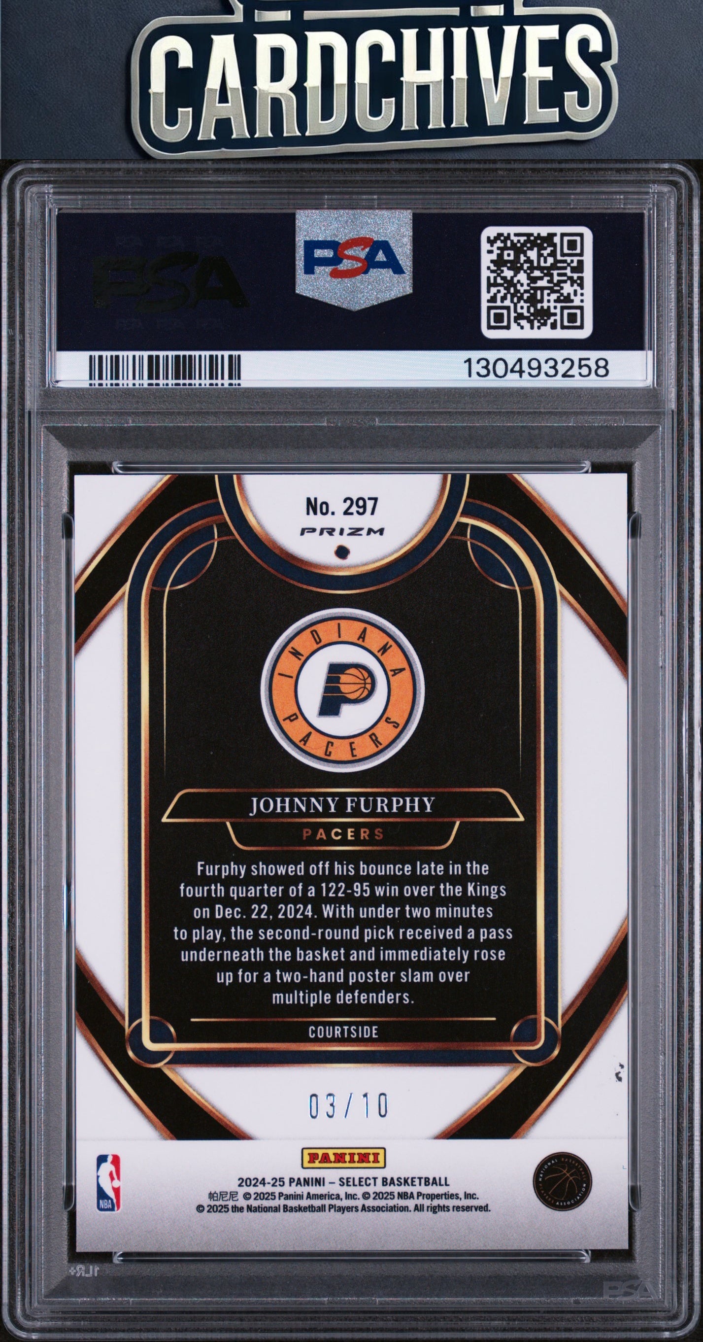 Johnny Furphy 2024-25 Panini Select #297 Gold Disco Prizm #/10 PSA 9 MINT