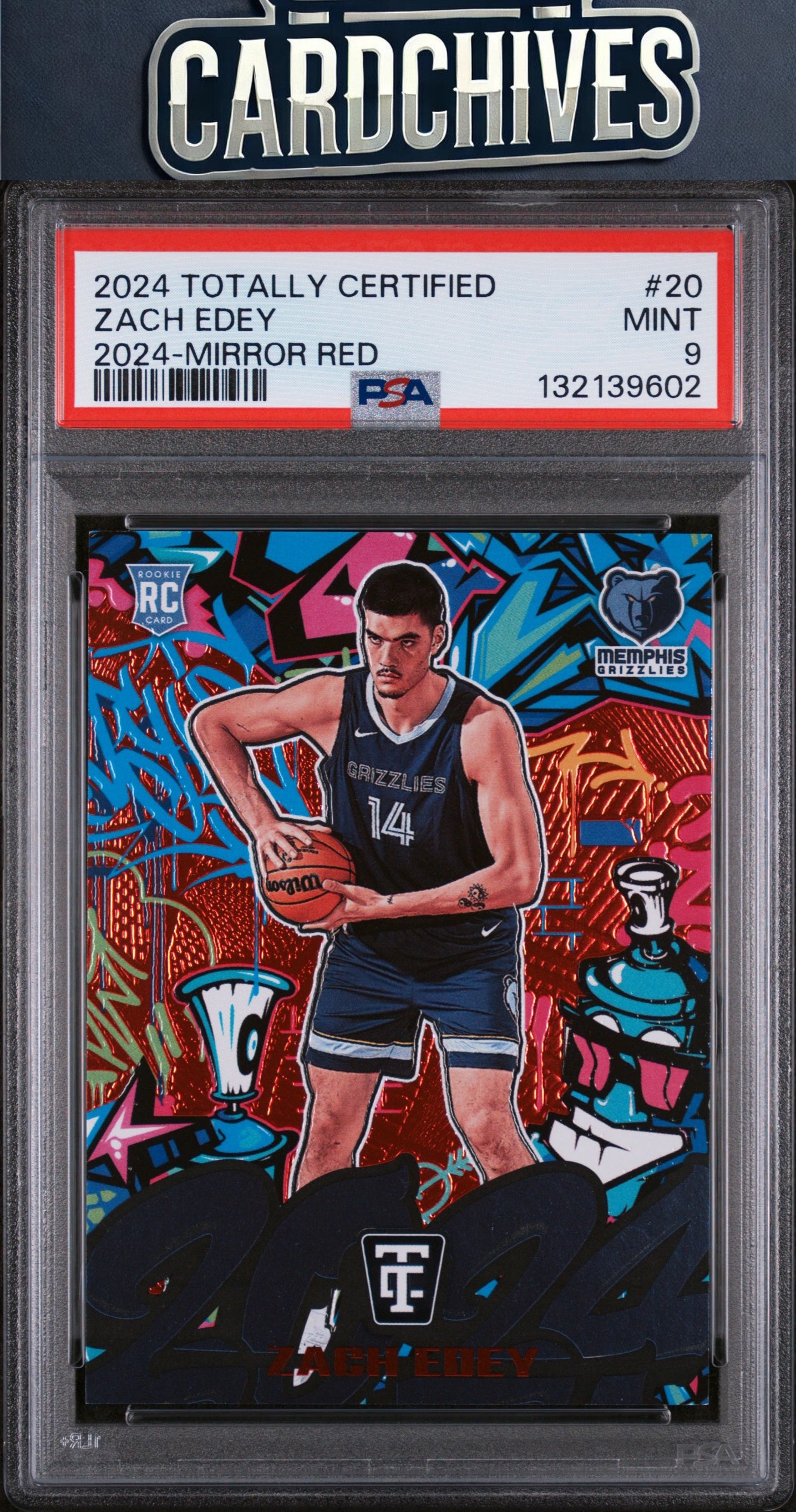 Zach Edey 2024-25 Panini Totally Certified #20 2024 Mirror Red #/99 PSA 9 MINT