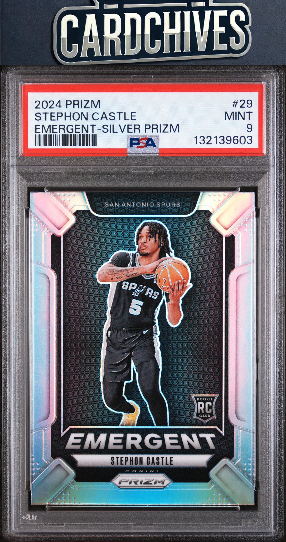 Stephon Castle 2024-25 Panini Prizm #29 Emergent Prizms Silver PSA 9 MINT